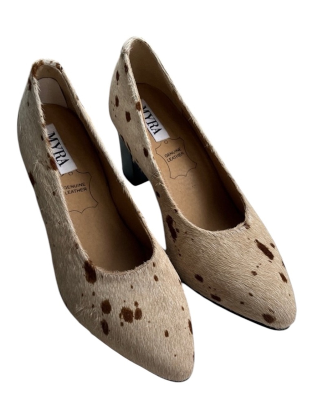 Calf Hair Genuine Leather Pumps Heels Shoes Pointed Toe Sandals